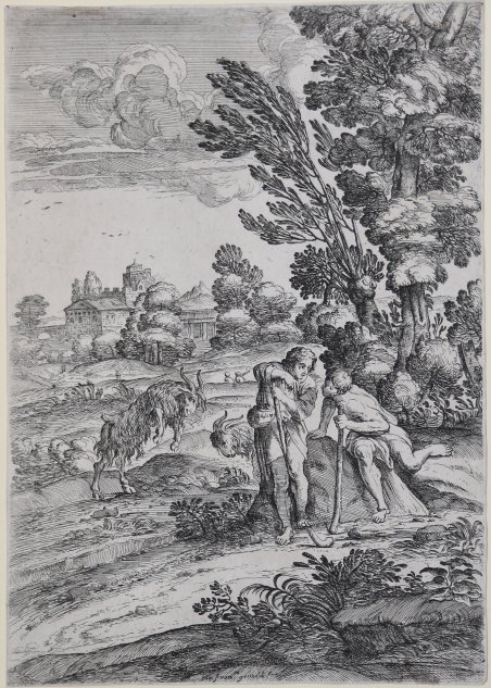 Paesaggio con due capre che lottano