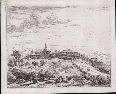 Paesaggio con villaggio sopra la collina