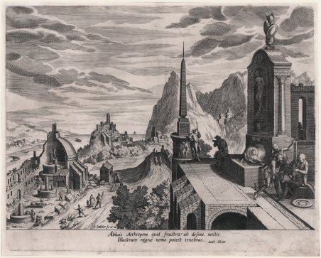 Paesaggio montagnoso con tempio