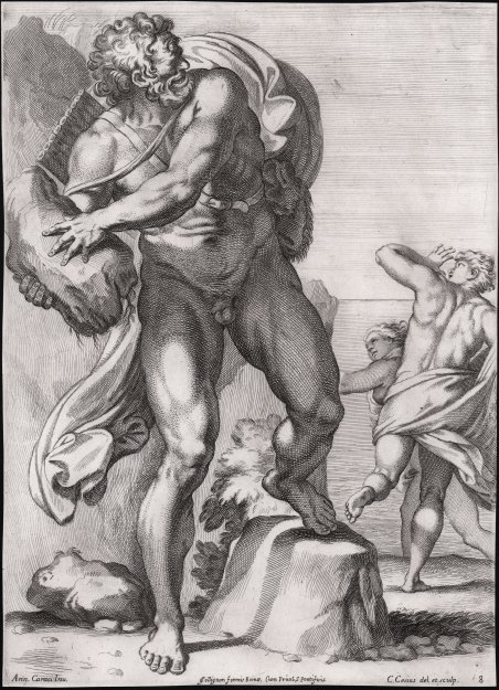 Polifemo scaccia un macigno contro il pastore Aci