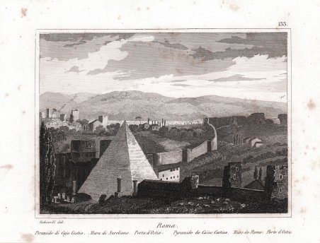Roma. Piramide di Cajo Cestio. Mura di Aureliano. Porta d'Ostia.