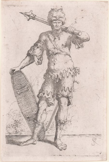 Soldato con mazza ferrata e scudo