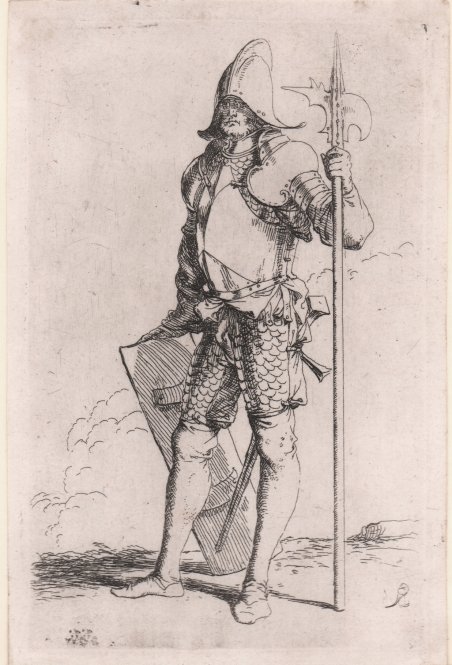 Soldato con scudo e la barda