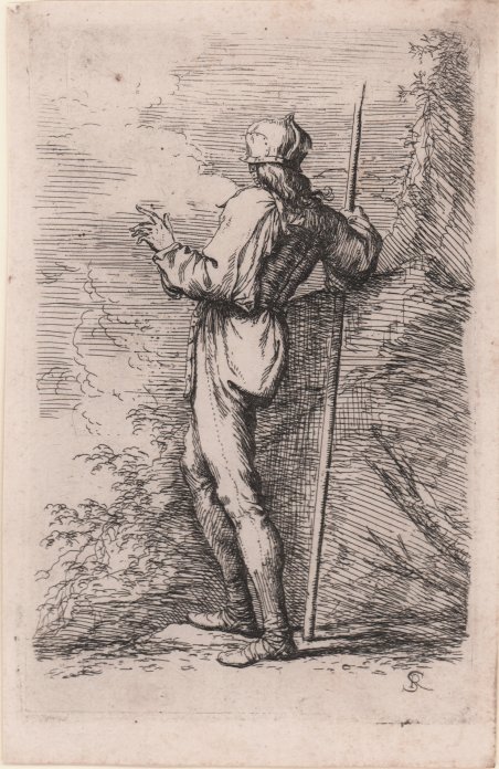 Soldato di spalle appoggiato ad un'asta