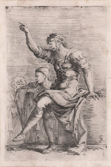 Soldato seduto su un ripiano e due figure