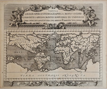 Tabula Geographico-Hydrographica Motus Oceani Currentes, Abyssos, Montes Ignivomos in Universo …