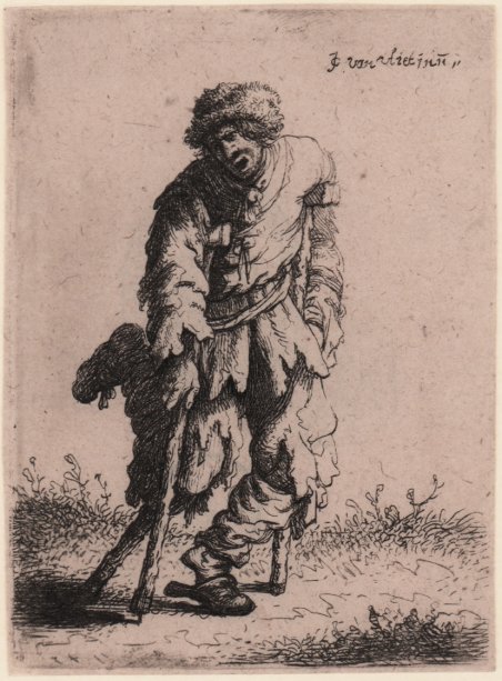 Un mendicante con una gamba di legno