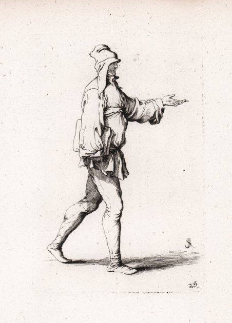 Uomo che cammina con il braccio sinistro teso