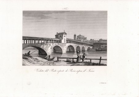 Veduta del Ponte coperto di Pavia sopra il Ticino
