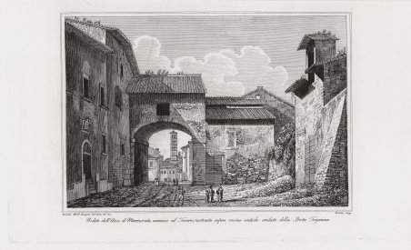 Veduta dell'Arco di Marmorata annesso al Tevere, costruito sopra rovine …