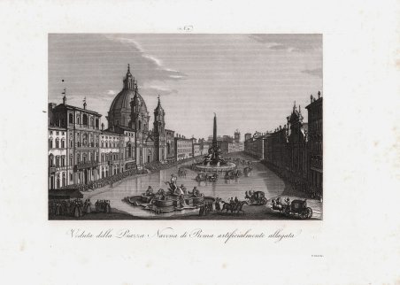 Veduta della Piazza Navona di Roma artificialmente allagata