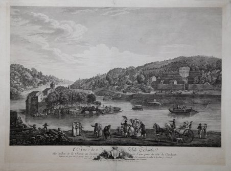Vue de l'Isle Barbe au milieu de la Saone au …