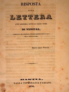 RISPOSTA ALLA LETTERA D’UN ANONIMO sotto il falso nome di …