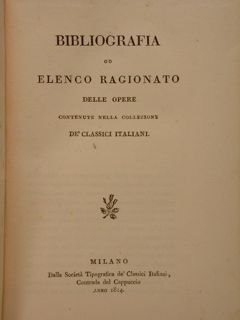 BIBLIOGRAFIA od ELENCO RAGIONATO delle opere contenute nella collezione DE' …