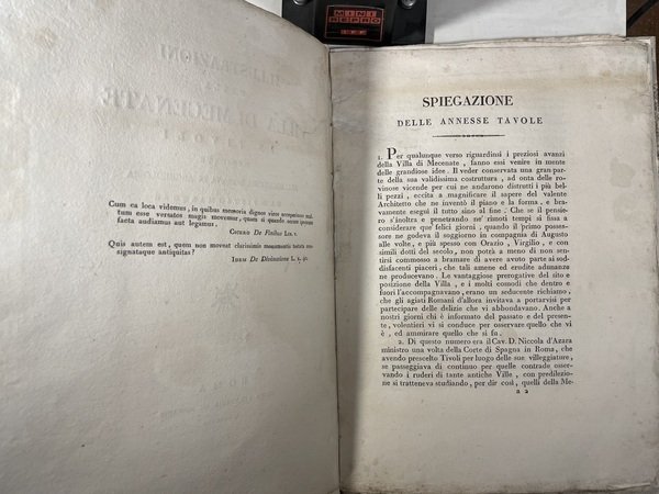 Illustrazioni della Villa di Mecenate in Tivoli dedicate all’Accademia Romana di Archeologia da D. Pietro Marquez socio ordinario della medesima.Roma, nella stamperia de Romanis, 1812.