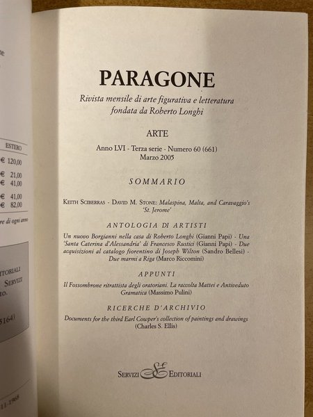 PARAGONE ARTE Anno LVI - Terza serie - Numero 60 …