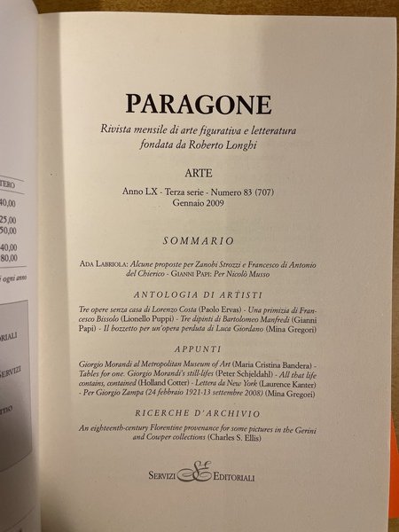 PARAGONE ARTE Anno LX - Terza serie - Numero 83 …