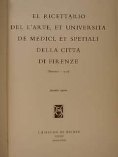 EL RICETTARIO DEL L'ARTE, ET UNIVERSITA DE MEDICI, ET SPETIALI …