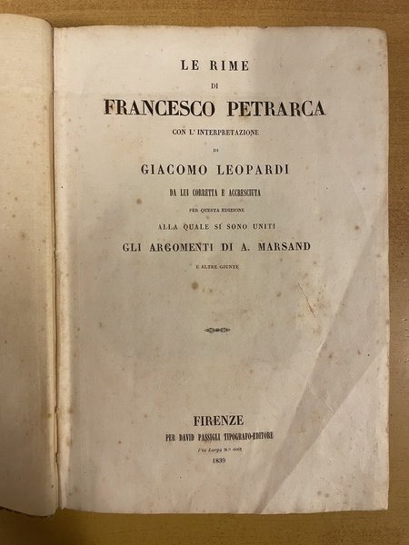 Le rime di FRANCESCO PETRARCA con l'interpretazione di Giacomo Leopardi …