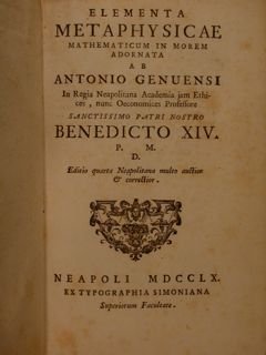 Elementa Metaphysicae mathematicum in morem adornata ab Antonio Genuensi In …