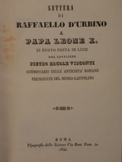 Lettera di RAFFAELLO D'URBINO A Papa Leone X. di nuovo …