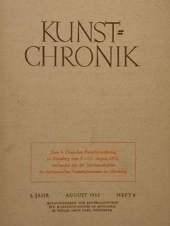 KUNSTCHRONIK. August 1952. Heft 8.