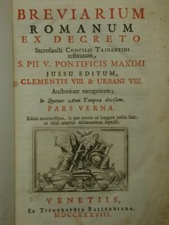 BREVIARUM ROMANUM ex Decreto. Sacrosanti Concilii Tridentini restitutum, S. PIi …