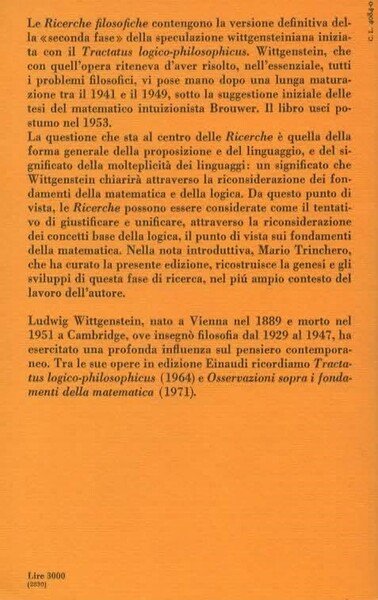 Ricerche filosofiche. Edizione italiana a cura di Mario Trinchero.