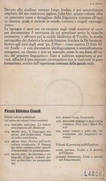 Introduzione alla linguistica romanza. Con una nota di D'A. S. …