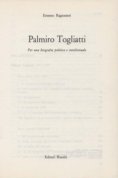 Palmiro Togliatti. Per una biografia politica e intellettuale.