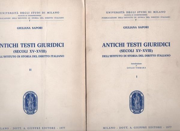 ANTICHI TESTI GIURIDICI (SECOLI XV-XVIII) DELL'ISTITUTO DI STORIA DEL DIRITTO …