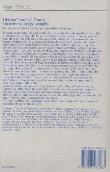Un universo troppo semplice. La visione storica e la visione …