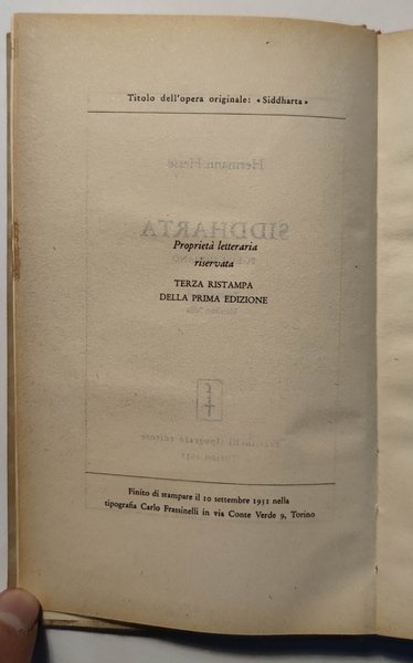 Siddharta. Poema indiano. Traduzione di Massimo Mila.