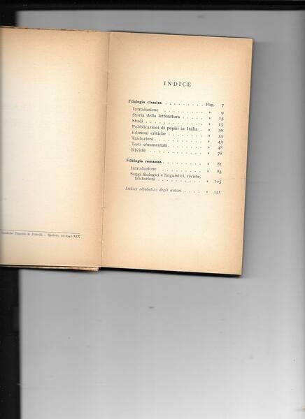 Filologia classica e romanza. Bibliografie del ventennio.