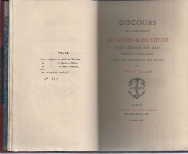 Discours de l'antagonie du chien et du lièvre