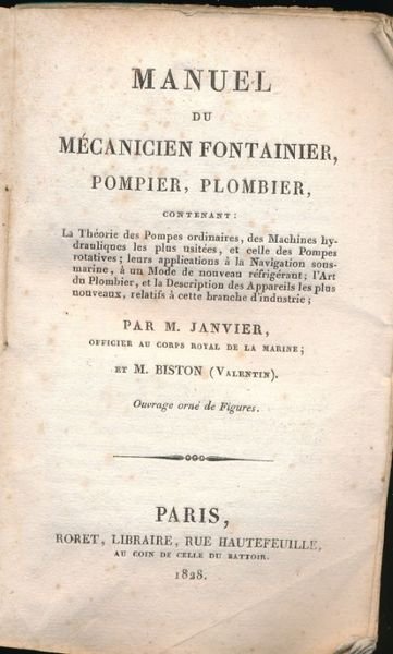 Manuel du mécanicien fontainier, pompier, plombier