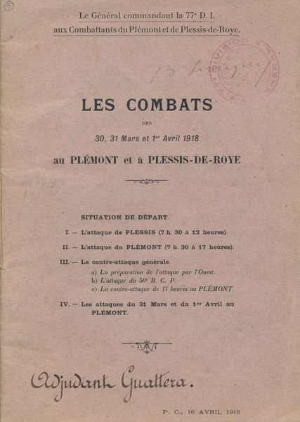 Les combats des 30, 31 mars et 1er avril 1918 …