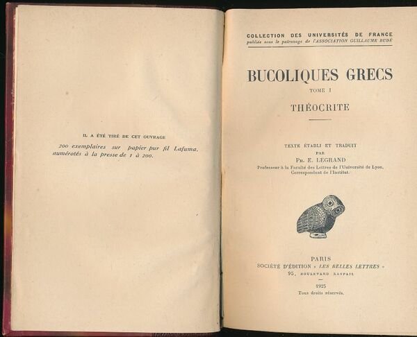 Bucoliques grecs. Tome 1