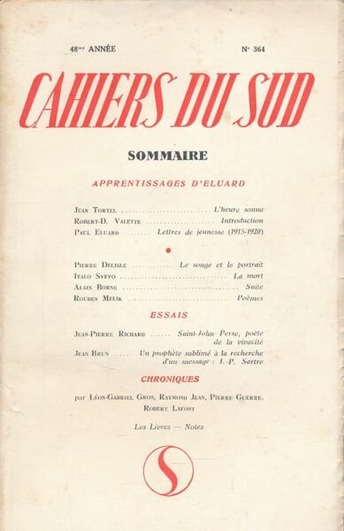 Cahiers du Sud. N° 364. Apprentissages d'Eluard