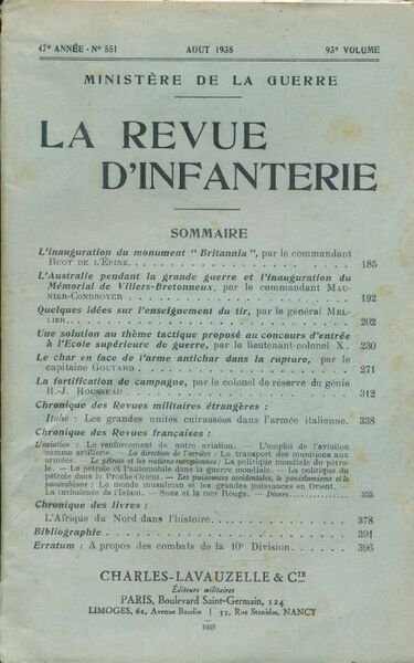 La revue d'infanterie 47è année - n° 551 - Août …