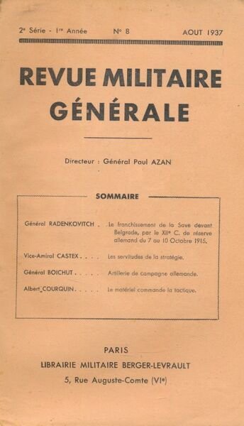 Revue militaire générale. 2e série. 1e année. N°8. Août 1937