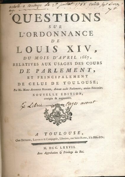 Questions sur l'ordonnance de Louis XIV du mois d'avril 1667, …