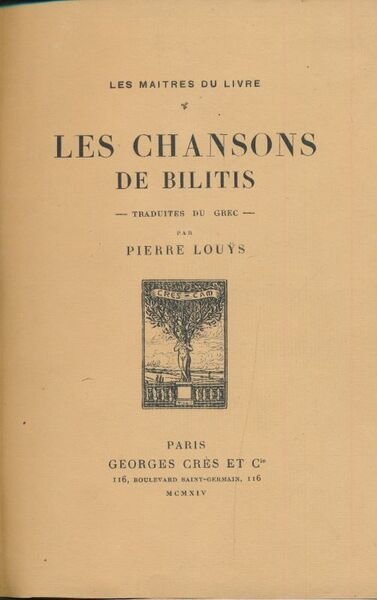 Les chansons de Bilitis traduites du grec
