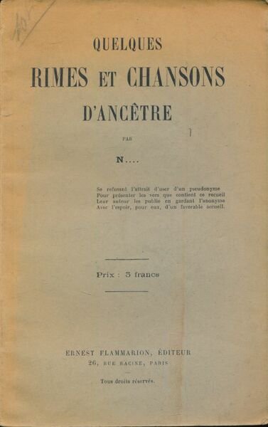 Quelques rimes et chansons d'ancêtre