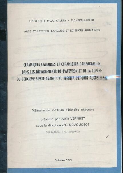 Céramiques gauloises et céramiques d'importation dans les départements de l'Aveyron …