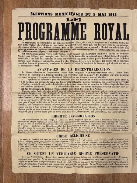 Le Programme Royal. Affiche pour les Elections Municipales du 5 …