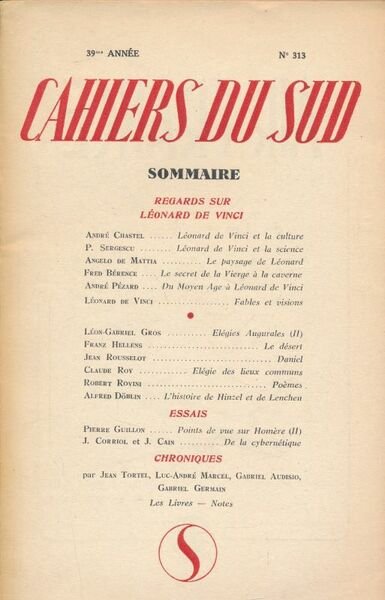 Cahiers du Sud. N° 313