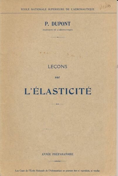 Leçons sur l'élasticité. Année préparatoire