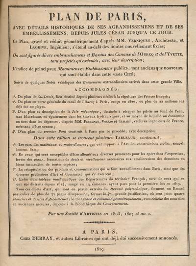 Plan de Paris, avec détails historiques de ses agrandissemens et …