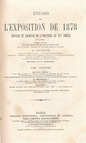 Etudes sur l'exposition de 1878. Annales et archives de l'industrie …